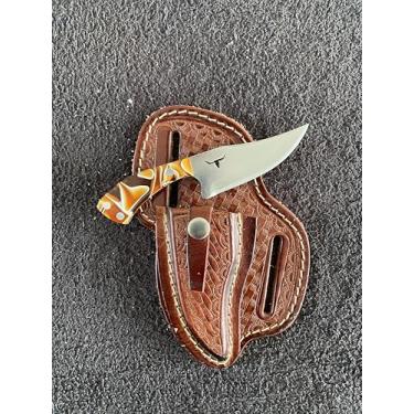 Imagem de Mini Faca Campeira Tatuzinha Skinner Muladeira Artesanal 13cm, Lâmina Inox 7cm, Cabo Madeira Muirapiranga ou Resina, com Bainha Couro Legítimo – Versátil para Camping, Pesca e Uso Diário (Dourado)