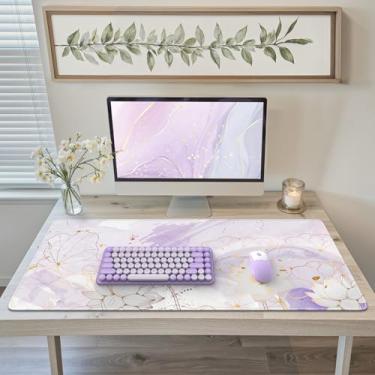 Imagem de iCasso Capa de mesa, tapete de mouse de lótus extragrande, tapete de mesa, tapete de escritório para protetor de mesa, antiderrapante XXL grande mousepad com bordas costuradas para teclado de laptop