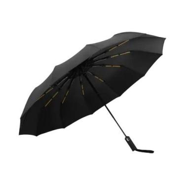 Imagem de Guarda-chuva Automático Preto Com 12 Ossos, Resistente a UV, Grosso E 