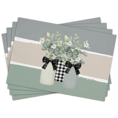 Imagem de Conjunto de 4 jogos americanos de flores, 30 x 45 cm, à prova d'água, resistente ao calor, para mesa de jantar, jogo americano limpável para decoração de festa e cozinha em casa -09