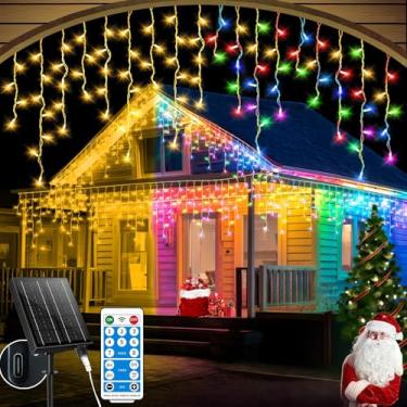 Imagem de Luzes solares de gelo para o Natal, 660 LED 1,8 m, cordão de luzes externas com controle remoto para decorações de Natal, festas de casamento (várias cores + branco quente)