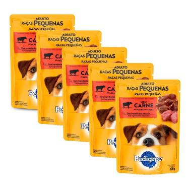 Imagem de Ração Úmida para Cachorro Pedigree Adulto Raças Pequenas Sabor Carne ao Molho 100g | Kit com cinco unidades