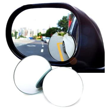 Imagem de Espelho de ponto cego de carro, mini espelhos retrovisores redondos sem moldura, espelho grande angular de vidro HD para design adesivo para carro, caminhão, motocicleta, SUV, 2 peças