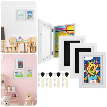 Imagem de Moldura de arte infantil com 4 peças, 21,5 x 28 cm, abertura frontal mutável, moldura para fotos para 50 a 100 obras de arte, armazenamento de arte suspenso e exibição de arte para crianças, desenhos