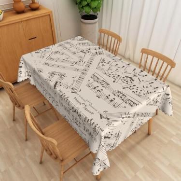 Imagem de SIEDYCV Toalha de mesa com notas musicais vintage 132 x 188 cm, tecido estampado, tecido de poliéster, resistente a vincos, reutilizável, retangular para decoração de festa com tema musical, sala de