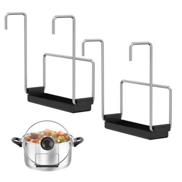 Imagem de Pacote com 2 suportes de tampa de fogão lento, suporte de tampa de panela de aço inoxidável, suporte de tampa de panela de cozinha para panela organizadora com pia de silicone para manter as bancadas