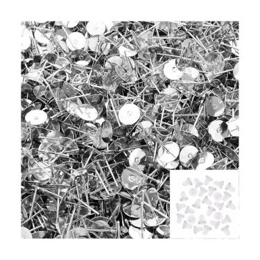 Imagem de Kit Base Brinco Em Metal 8Mm Prata + Tarracha Silicone 500