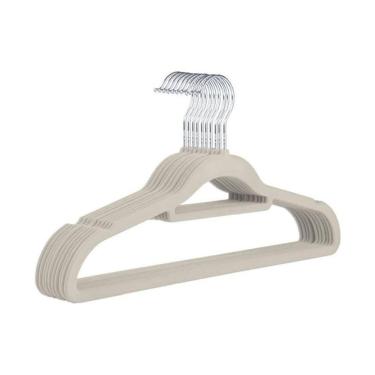 Imagem de Kit Com 10 Cabides Slim Veludo Flocado Bege Gancho De Metal