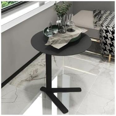 Imagem de Mesa de canto de metal em forma de C, pequena mesa lateral redonda para sala de estar, quarto, escritório, mesa de ferro para sofá e sofá, mesas de bebida para cafés e lojas de bebidas (preta, altura