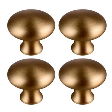 Imagem de Puxadores de armário de latão vintage sólido resistente puxadores de gaveta de bronze champanhe escovado ferragens modernas redondas de bronze antigo para cozinha, banheiro, sala de estar, quarto