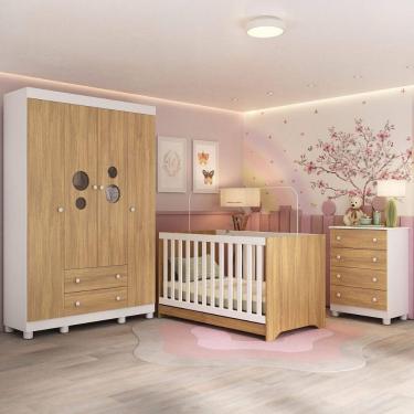 Imagem de Quarto de Bebê Completo com Berço Americano 3 em 1 Bombom Multimóveis MP4618