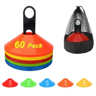Imagem de BIRDDIE Pacote com 60 cones de treinamento de futebol, cones esportivos de futebol, marcadores de campo de treinamento, cones de agilidade com bolsa de transporte e suporte para brocas, basquete