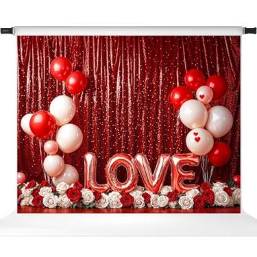 Imagem de Kate Cenário de Dia dos Namorados para fotografia, balões de amor doce, fundo vermelho, acessório para fotos de festa de casal, 3 x 2,4 m