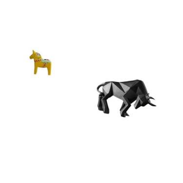Imagem de Fenteer Estatueta de Cavalo E Touro Dalecarliana, Escultura Animal Moderna Colecionável de Resina para Estante, Entrada, Mesa, Decoração de Escritório Domésti