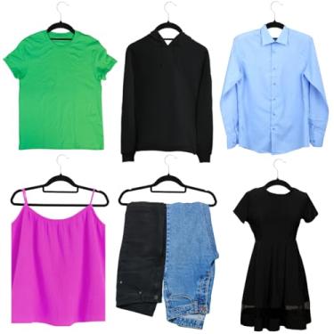 Imagem de Cabide De Veludo Preto Adulto Ultrafino Slin Antideslizante Kit com 50 Un.Cabides 360°Graus Para Roupas Casacos Camiseta Calça Reforçado Economia De Espaços CSCABIDES