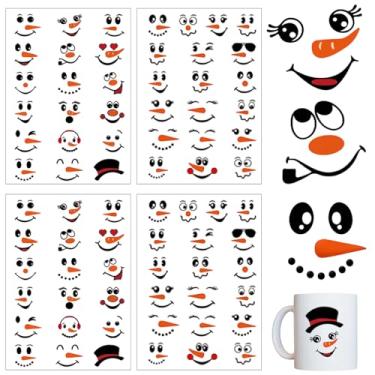 Imagem de 74 peças de adesivos de rosto de boneco de neve para artesanato, transferência de Natal para decorações de férias faça você mesmo, adesivos de vinil de PVC para ornamentos, vidro, janelas, paredes