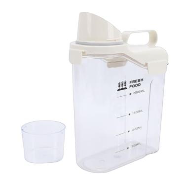 Imagem de GLOGLOW Recipiente de Armazenamento de Arroz, Dispensador de Cereais de Plástico Hermético Com Copo de Medição e Bico de Derramamento, para Farinha, Feijão, Nozes, Macarrão, Comida (Branco Leitoso