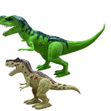 Imagem de Conjunto Infantil de com Luzes e Sons, 30cm e 15cm, Verde e Marrom, Plástico PVC, com Fósseis para Montar, 3 Pilhas Inclusas