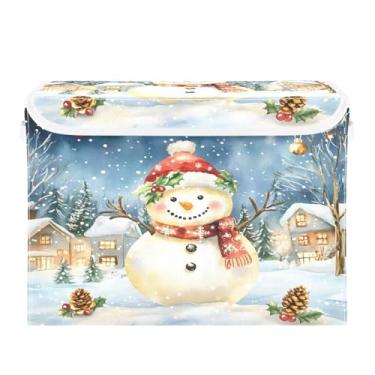 Imagem de CEBUGI Caixas de armazenamento com tampas, caixa de armazenamento de tecido dobrável, organizador de cubo de boneco de neve de Natal para prateleiras de quarto de armário de casa 40 x 30 x 39 cm