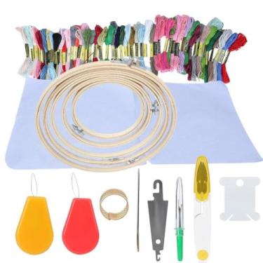 Imagem de Conjunto de agulhas de bordado de 50 cores, agulhas de costura DIY para feltragem, kit de ciclo de 5 bambus Kit de artesanato de fio CVC premium para amantes de ponto cruz,