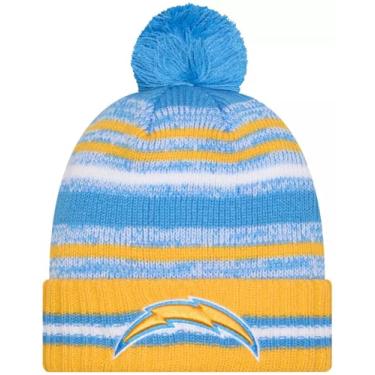 Imagem de New Era Los Angeles Chargers Sideline Sport Gold Striped Cuffed Football Knit Beanie Hat Pom - NFL Cheer Cuff Knit Cap