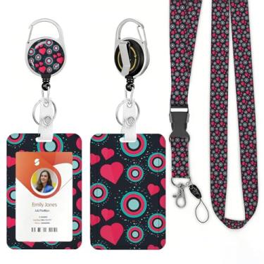 Imagem de Cordão de crachá de identificação de coração vermelho para crachás de identificação, porta-crachás retráteis, cordão removível, porta-chaves, suporte protetor de identificação vertical para