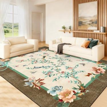 Imagem de GarveeHome Tapetes de área 20 x 25 cm, estilo chinês, lavável, 20 x 25 cm, borboleta, colorido, oriental, pássaros, floral, antiderrapante, pilha baixa para crianças, sala de estar, quarto, berçário