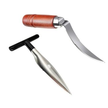 Imagem de Conjunto de 2 ferramentas de abridor de coco, perfurador de coco de aço inoxidável, raspador de carne de coco com cabo de madeira antiderrapante, faca de corte de casca fácil de usar, removedor de