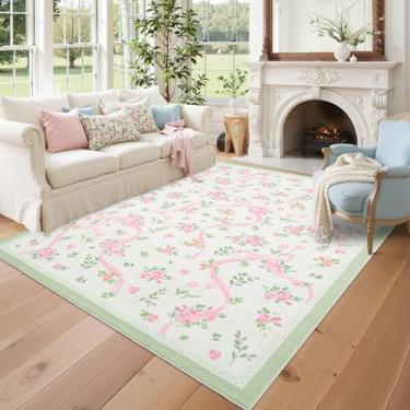 Imagem de GarveeHome Tapetes Coquette verdes para quarto de meninas, 20 x 25 cm para sala de estar com pelo baixo macio, tapete lavável com laço floral antiderrapante, 20 x 25 cm, para berçário, dormitório