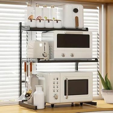 Imagem de Rack Suporte Para Microondas Ajustável Prateleira Organizador de Cozinha organizadores de prateleira (Três camadas)
