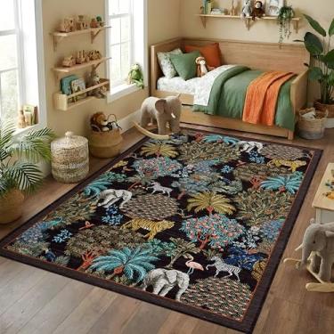 Imagem de GarveeHome Tapete com estampa de animais selvagens, 10 x 15 cm, lavável para sala de estar, tapete de floresta, antiderrapante, macio, resistente a manchas, para quarto de crianças, sala de jogos