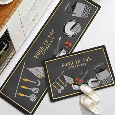 Imagem de Kit 2 Tapetes de Cozinha Antiderrapantes e Absorventes – Passadeira 40x120cm + Tapete 40x60cm em Poliéster(blue com tomates,2)