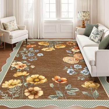 Imagem de GarveeHome Tapetes florais recortados laváveis 20 x 25 cm, tapetes antiderrapantes para sala de estar, 20 x 25 cm, tapete macio para quarto, resistente a manchas, boho com traseira de borracha para