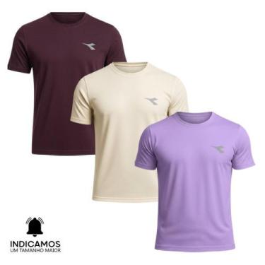 Imagem de Kit 3 Camisetas Diadora Small Logo Masculina - Bordô e Lilás G, G