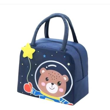 Imagem de Bolsa Térmica Infantil 3D, Lancheira Escolar com Alça, Design Animais, Material Oxford, Isolamento Térmico, 17x22x9 cm Azul, Rosa, Marrom (Astronauta (azul))