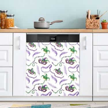 Imagem de ATTX Máscara Mardi Gras capa magnética para lava-louças | Adesivo decorativo de eletrodomésticos de 58 x 66 cm para armários domésticos e eletrodomésticos (197)