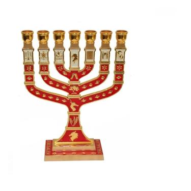 Imagem de Candelabro Sete Pontas - Menora 28Cm Vermelho - De Israel