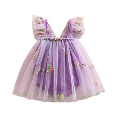 Imagem de Macacão De Malha Sem Mangas Para Bebês Meninas Com Bordado De Borbolet