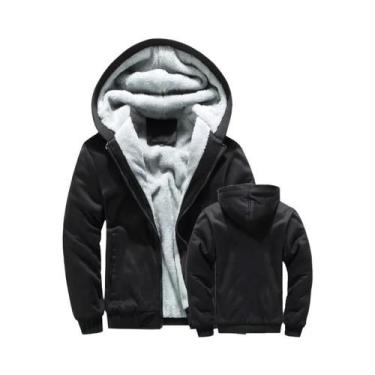Imagem de Jaqueta Masculina De Inverno Quente Com Forro De Lã Grosso, Capuz E Zí