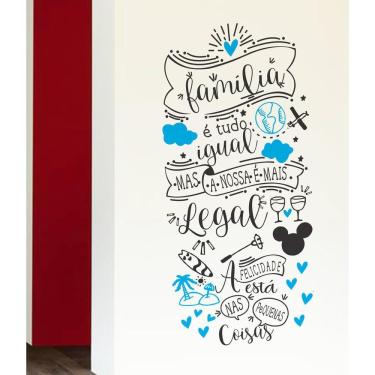 Imagem de Adesivos Decorativos De Parede Frase Familia Igual 2 Cores