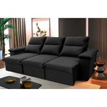 Imagem de Sofá Retrátil Reclinável Paris 2,30m Suede Velut Preto Molas No Assento - King House