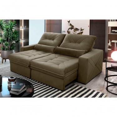 Imagem de Sofá Retrátil Reclinável Sevilha 2,30m Suede Velut Bege Molas Ensacadas - King House
