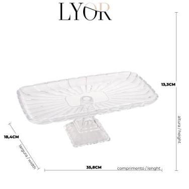 Imagem de Prato para Bolo de Cristal Quadratta 36,5x17x14cm - Lyor - Rojemac