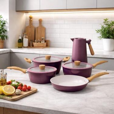 Imagem de Jogo Panelas 4 Peças Caçarola Frigideira + Garrafa - Casa das Utilidad