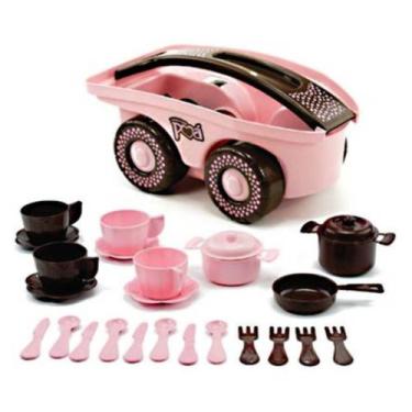 Imagem de Tractor Cozinha Infantil Poá Rosa Com 25 Peças Rodas e Puxador Simo To