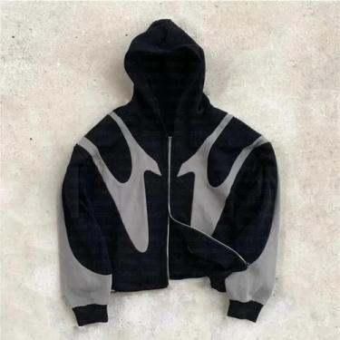 Imagem de Moletom Feminino Oversized Y2K Retrô Com Patchwork Bordado Estilo Góti