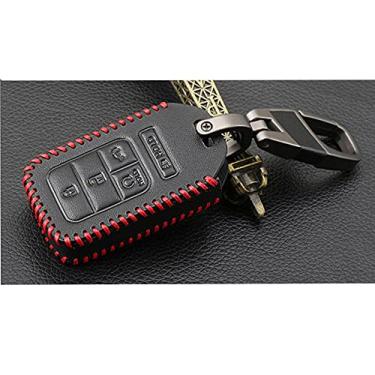 Imagem de YJADHU Estojo para chave do carro em couro Estojo para chave do carro com bolso, adequado para Honda Civic CR-V HR-V Accord Jade Crider Odyssey 2015-2018, botão inteligente 5