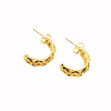 Imagem de Brinco de argola com pedras em zircônia folheado a ouro 18k