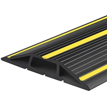 Imagem de Capas de cabo de 3 m para fios no chão, capa de cabo de piso de 3 canais com base antiderrapante e tiras de aviso amarelas, capas de cabo de extensão para chão, ideal para casa, escritório, uso ao ar