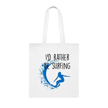 Imagem de Sacola de surfe, I'd Rather Be Surfing, presente de surfe, bolsa de ombro de surfe, sacolas reutilizáveis de surfe, ideia de presente de cesta de Natal de aniversário, Branco